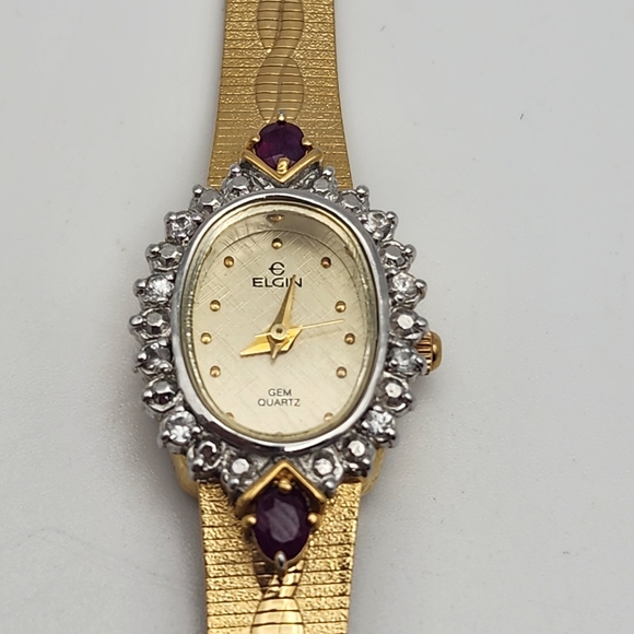 Vintage Elgin Gold Tone Ruby & White Sapphire Watch main image 9